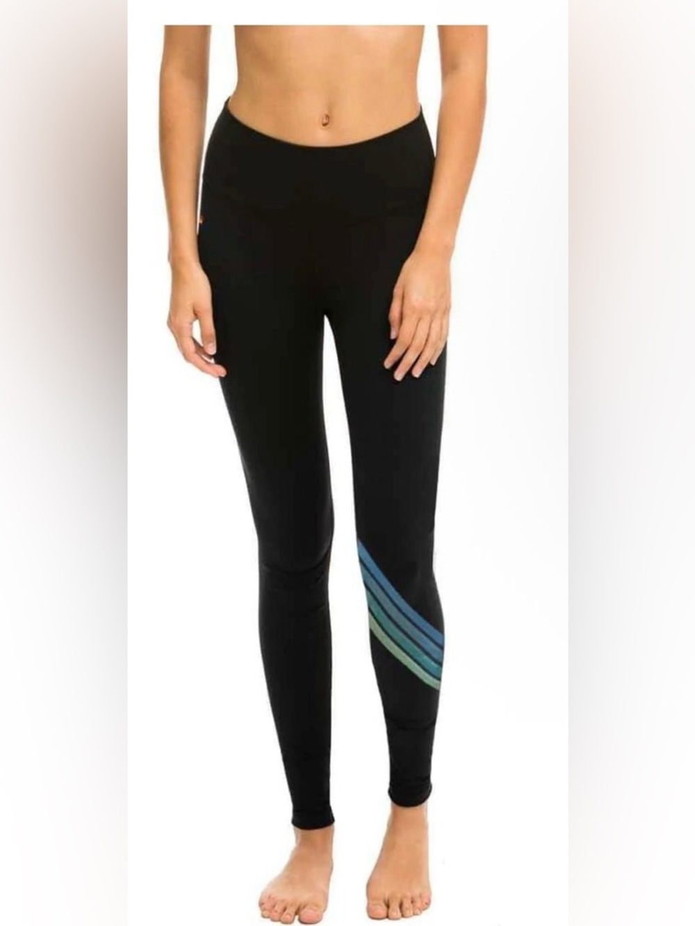Aviator Nation black 5 stripe blue full length leggings size small